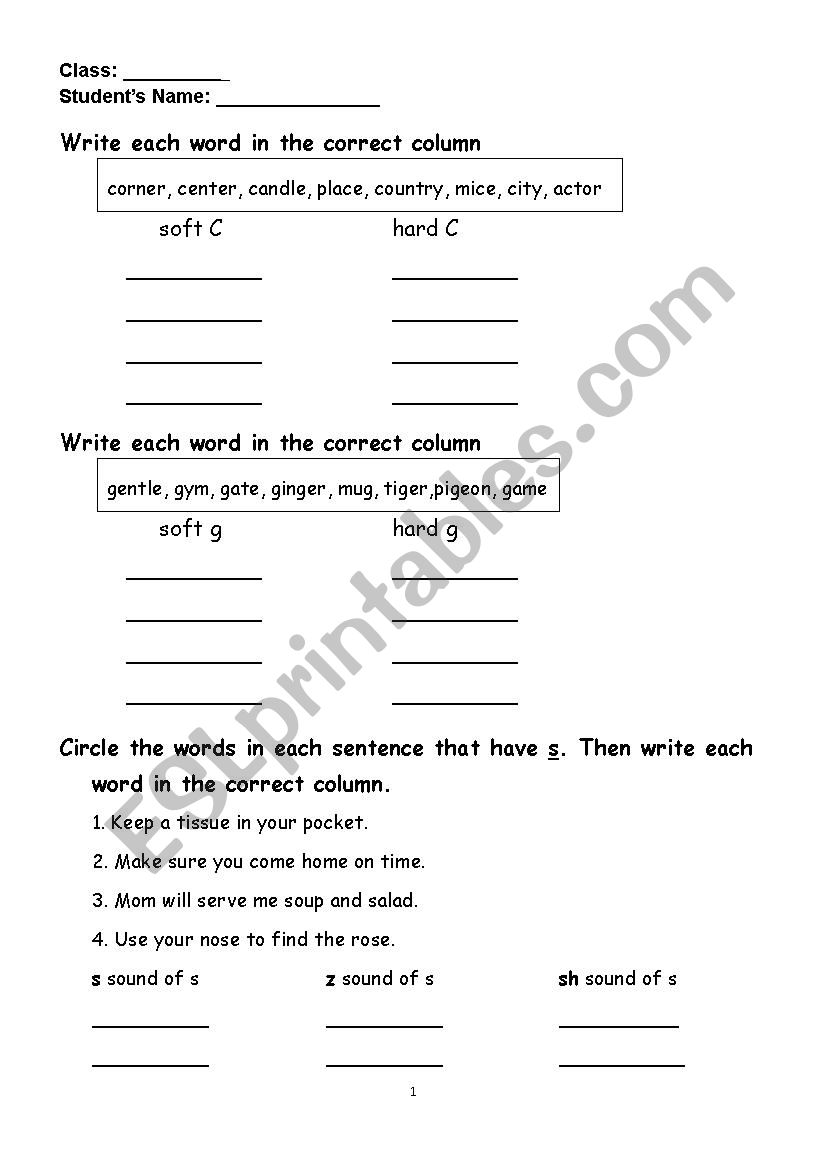 Phonics worksheet