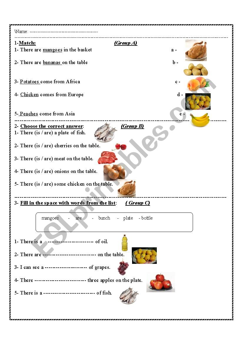 food worksheet