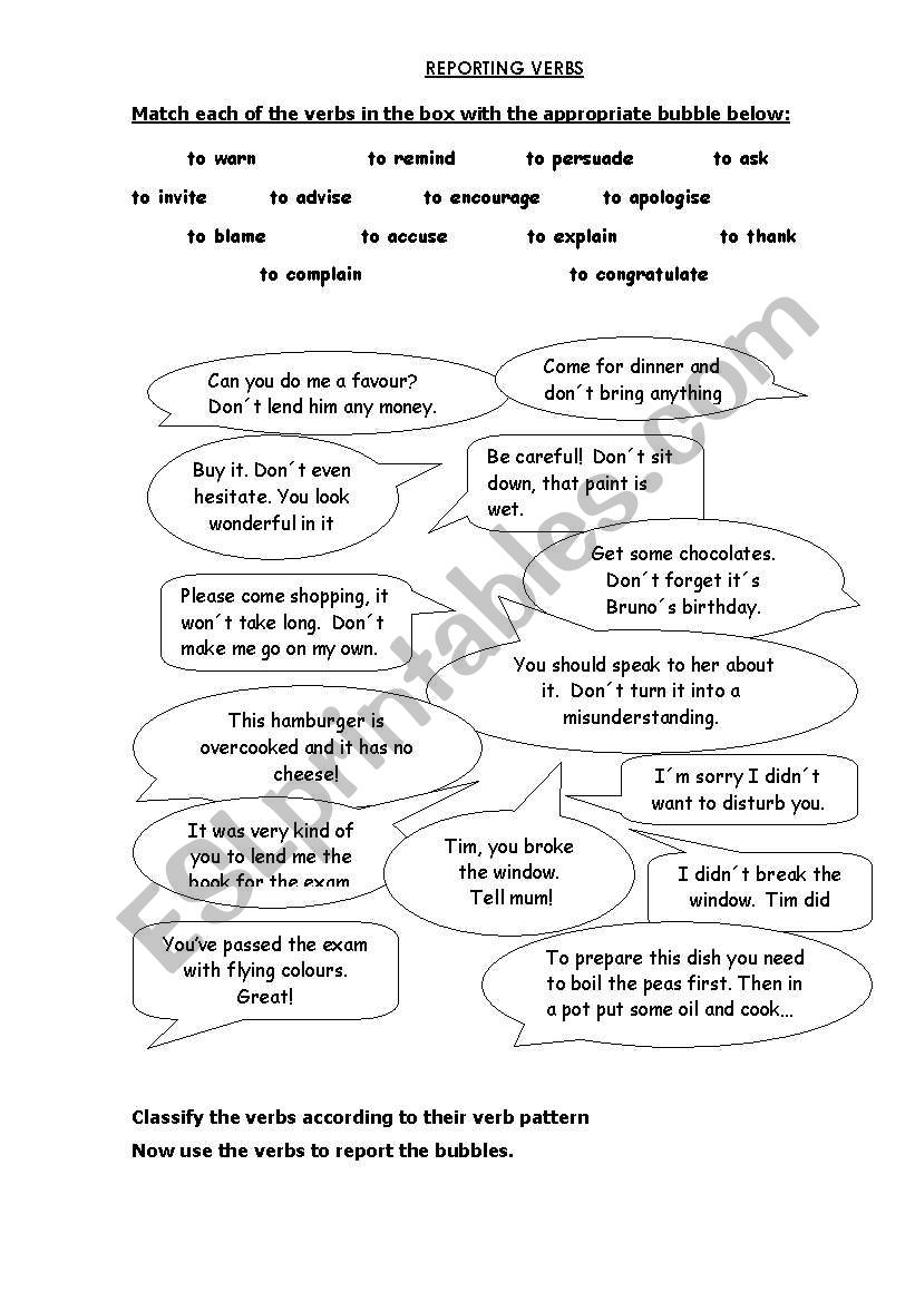 Reporting Verbs worksheet