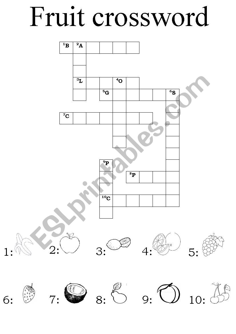 Fruits crossword worksheet