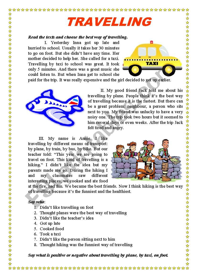 TRAVELLING worksheet