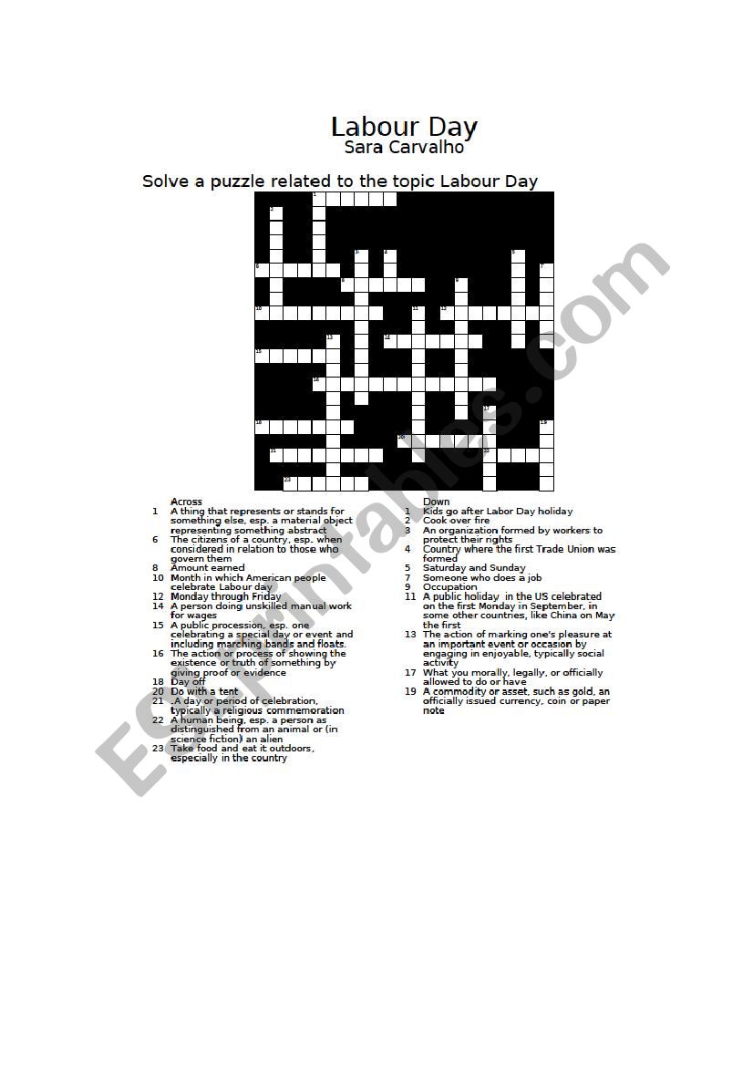 Labor Day Crossword with solution