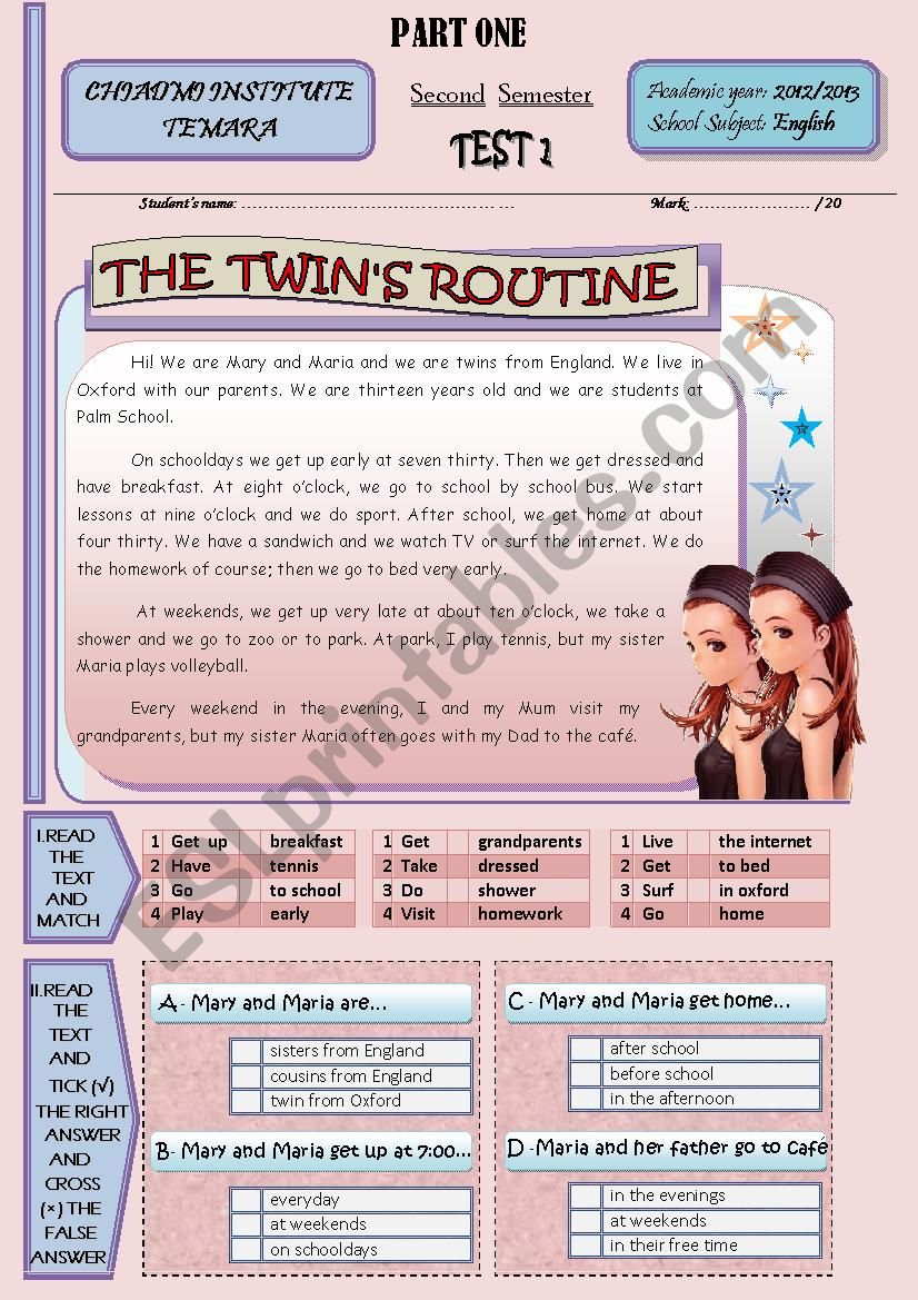 THE TWINS ROUTINE (PART ONE) worksheet