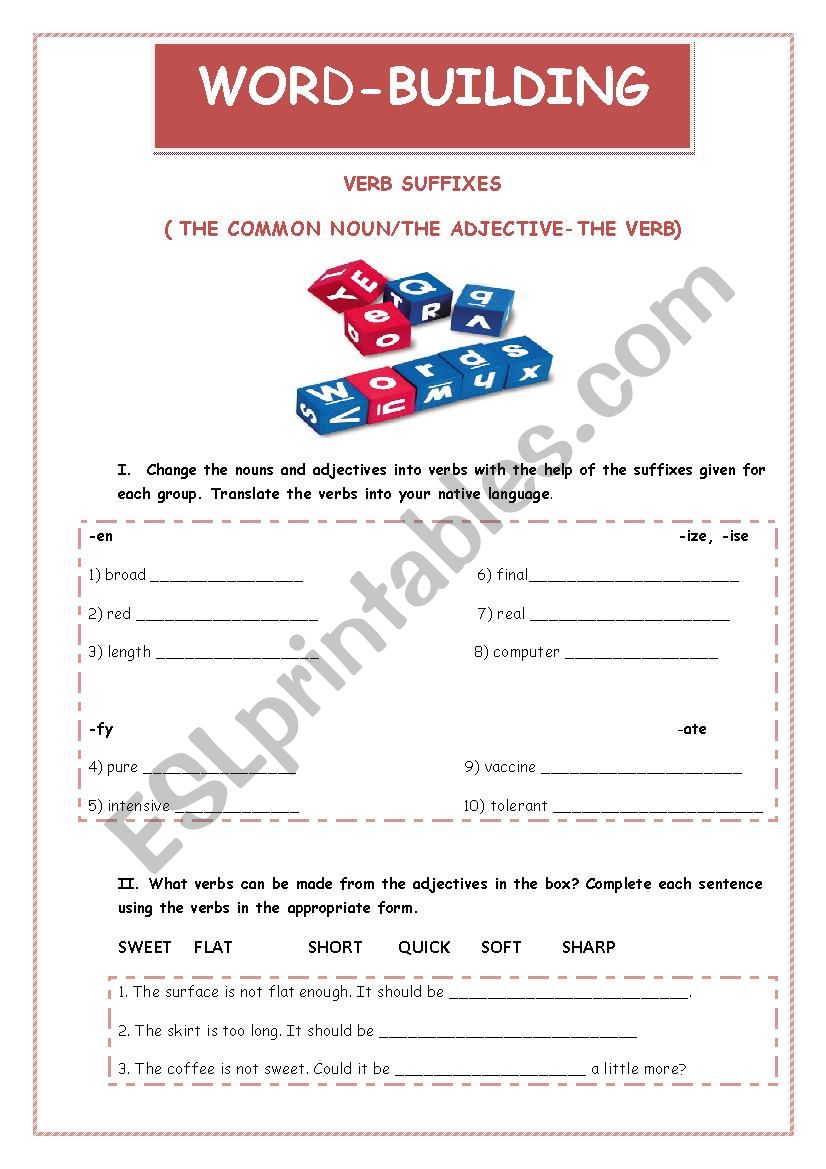 VERB SUFFIXES worksheet