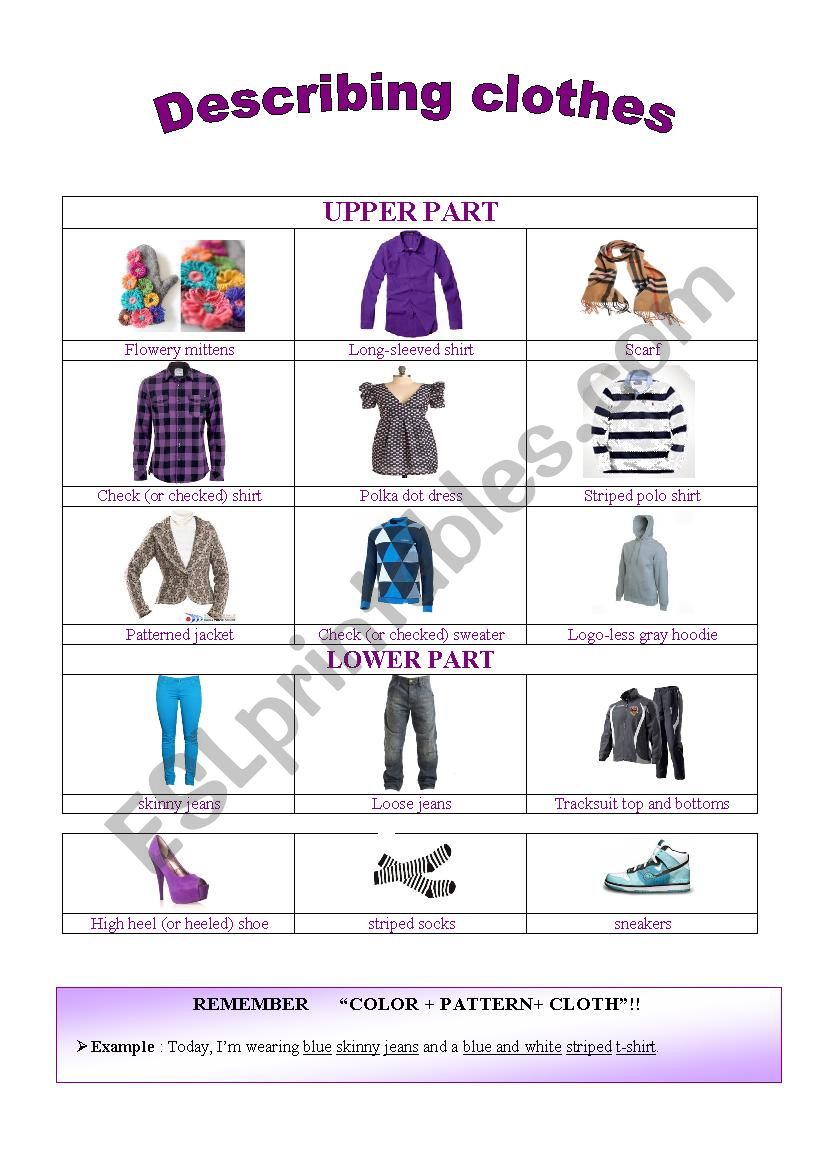 describing clothes worksheet