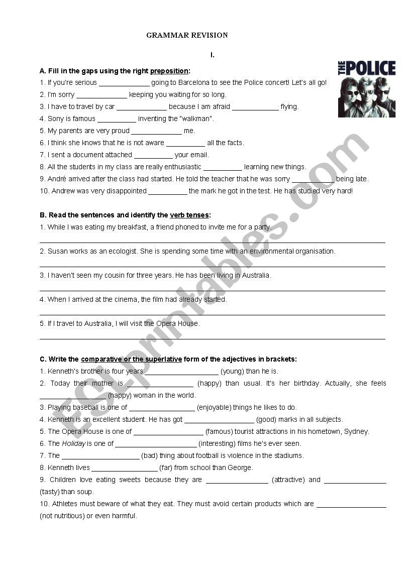 Grammar revisions worksheet