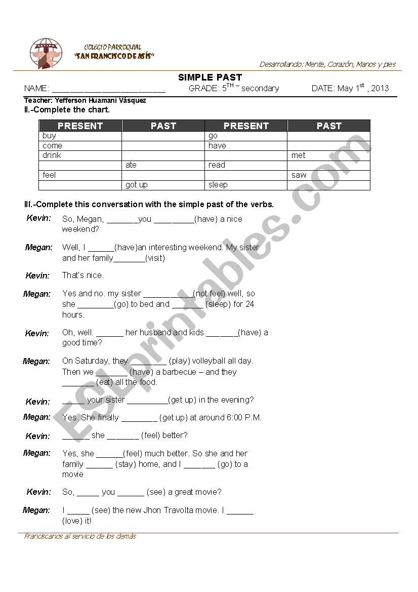 simpla past worksheet