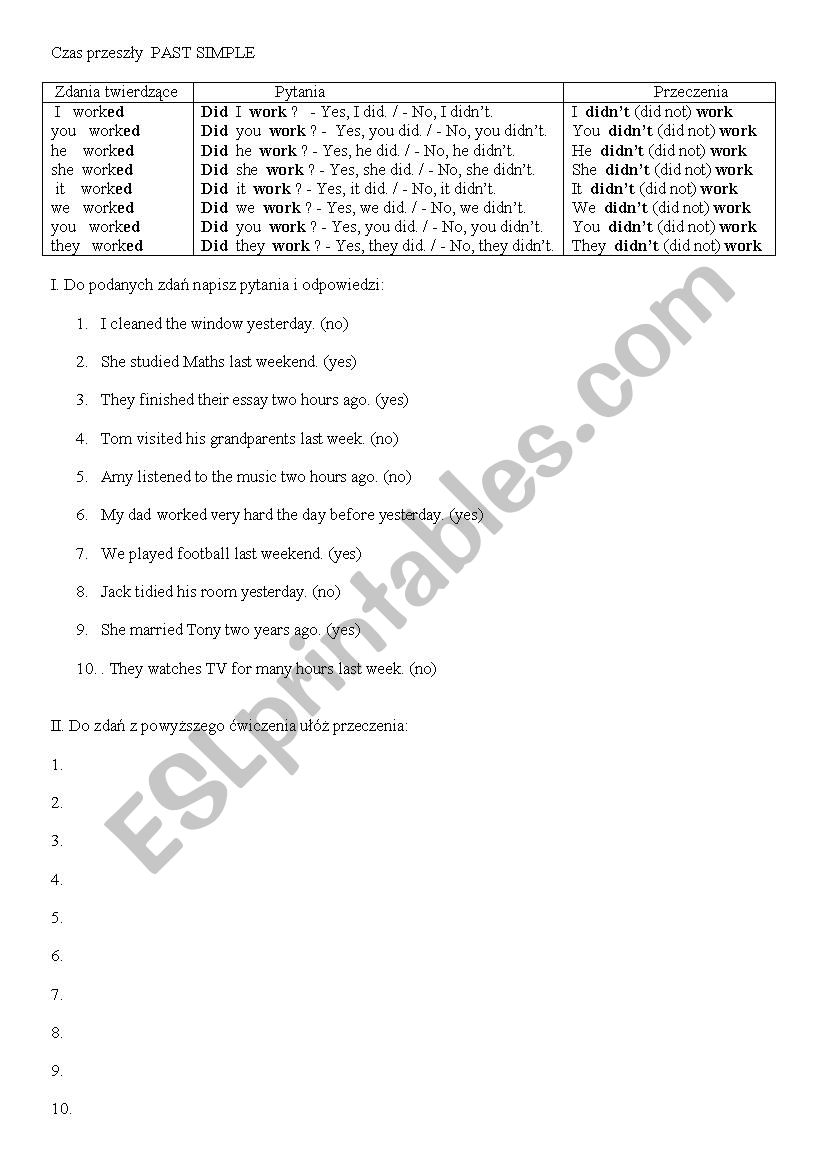 Past Simple Tense grammar exercises