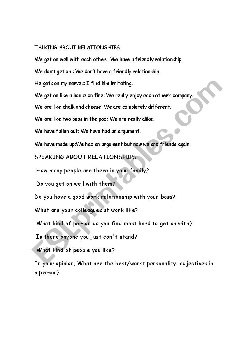 talking about relationship worksheet