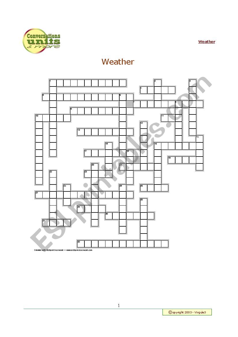 Weather Crossword Puzzle worksheet