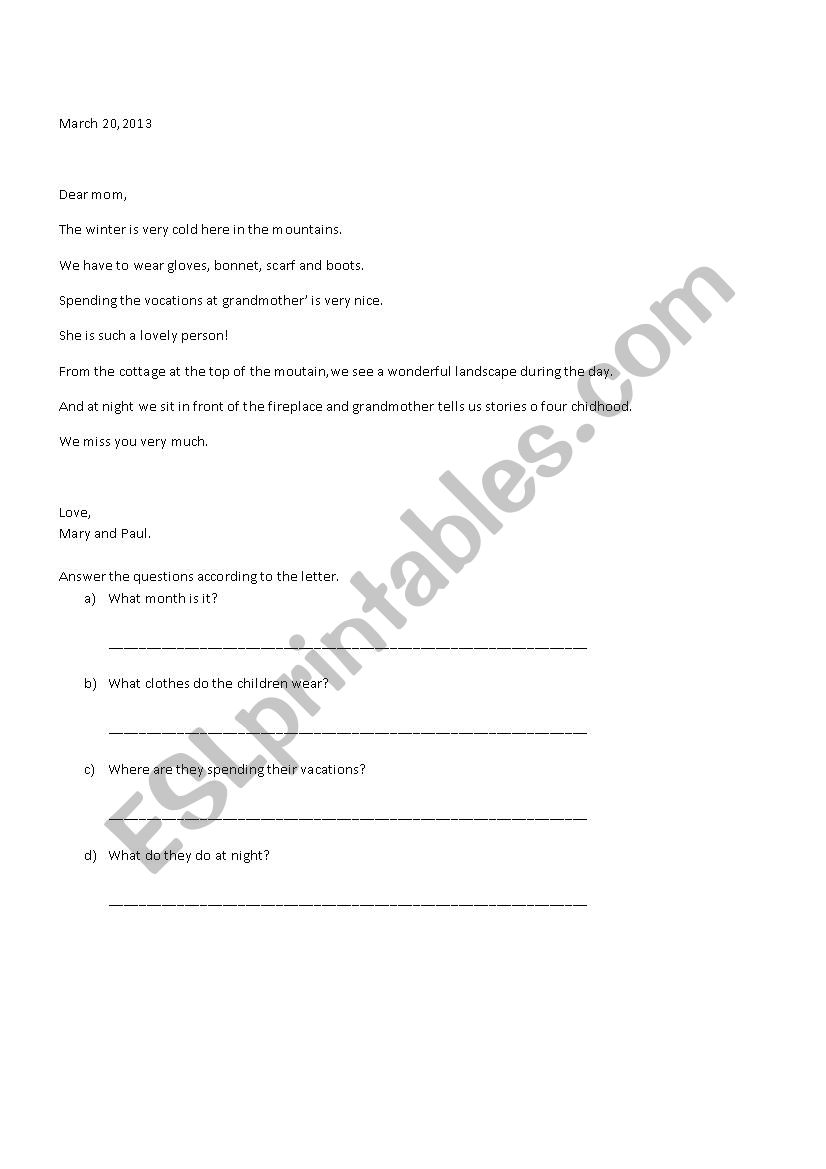 letter worksheet