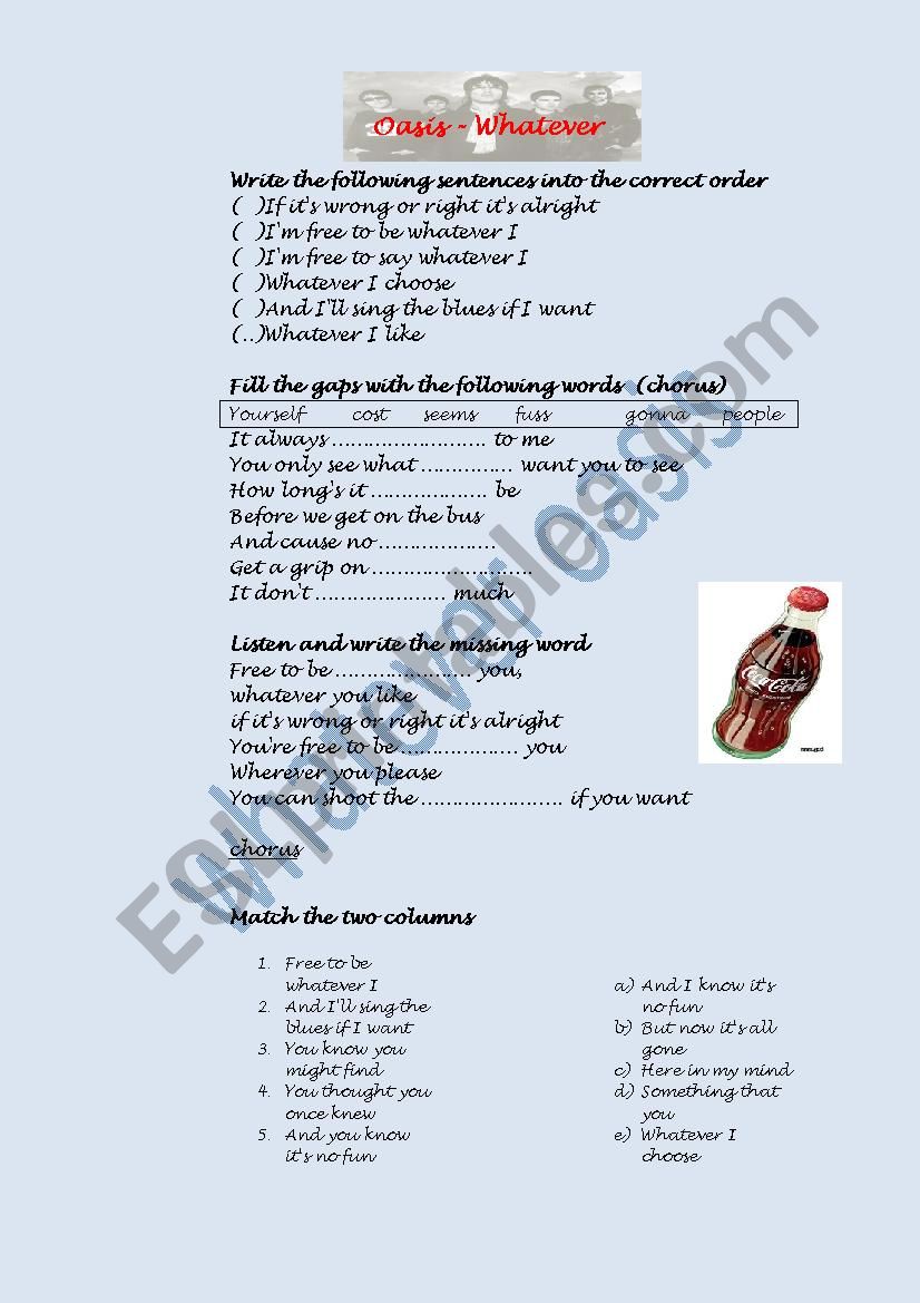 whatever by Oasis worksheet