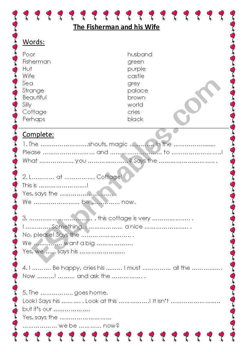 The fisherman and his wife  worksheet