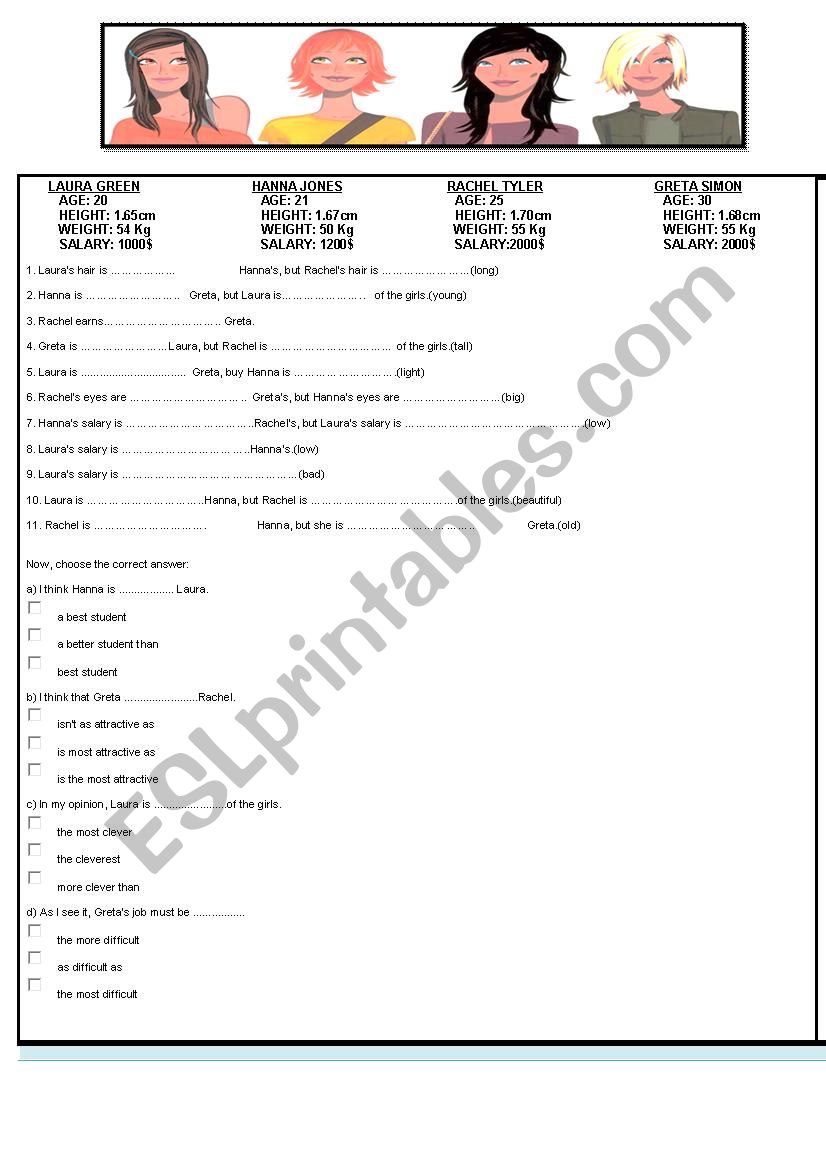 comparatives worksheet