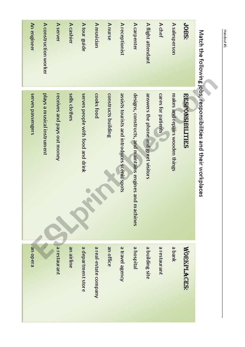 about jobs worksheet