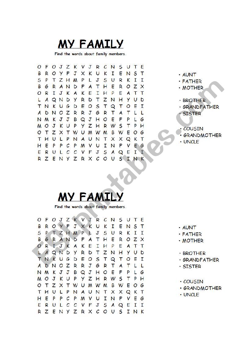 Family - Wordsearch worksheet