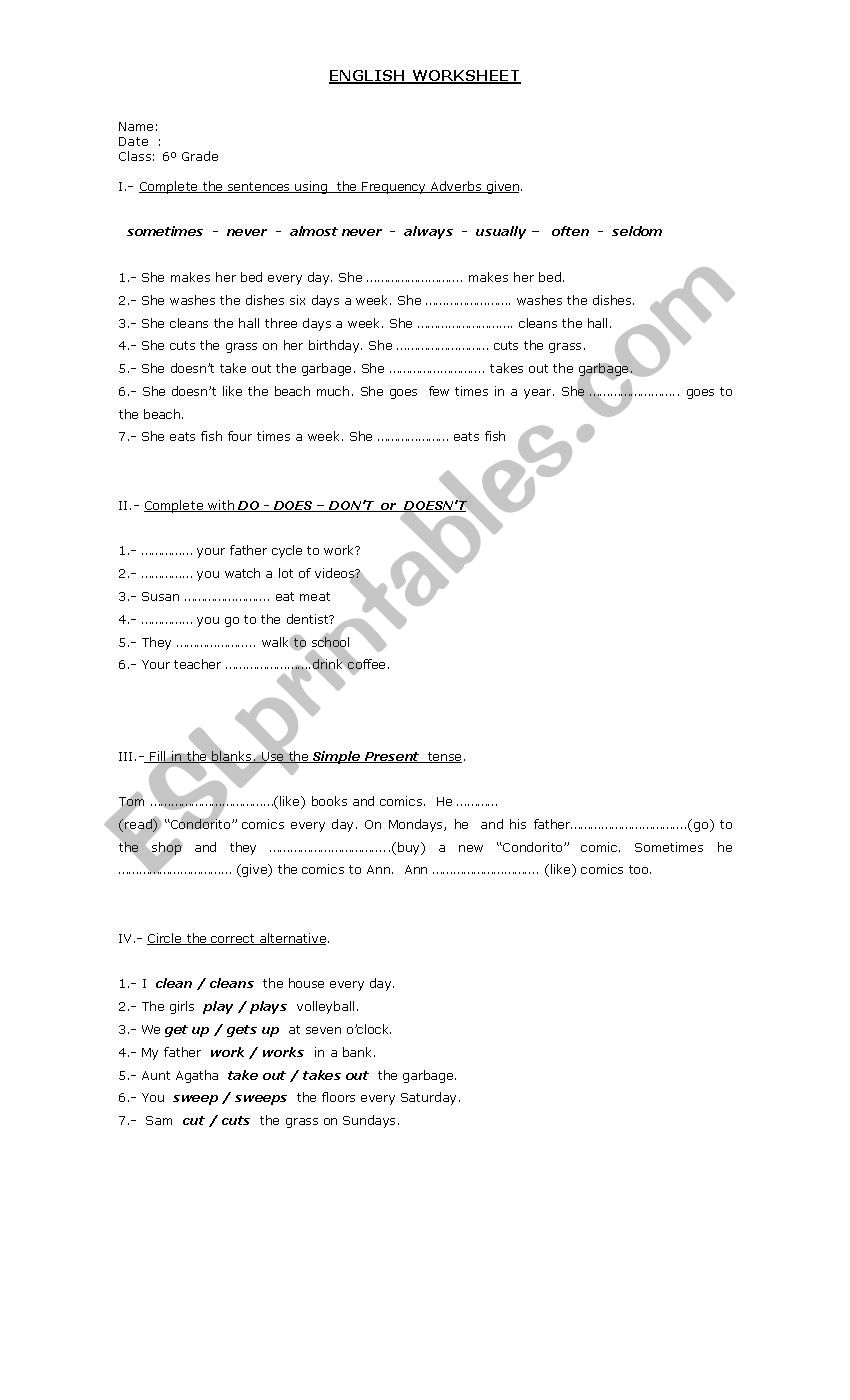 present tense excercises worksheet