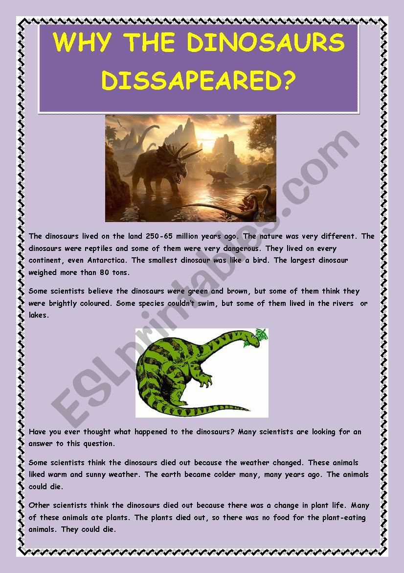 Why dinosaurs dissapeared worksheet