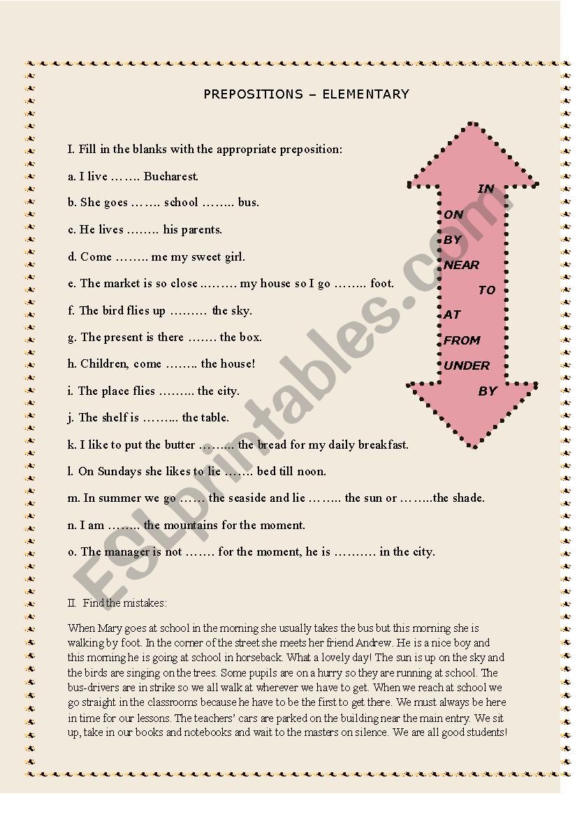 Prepositions worksheet