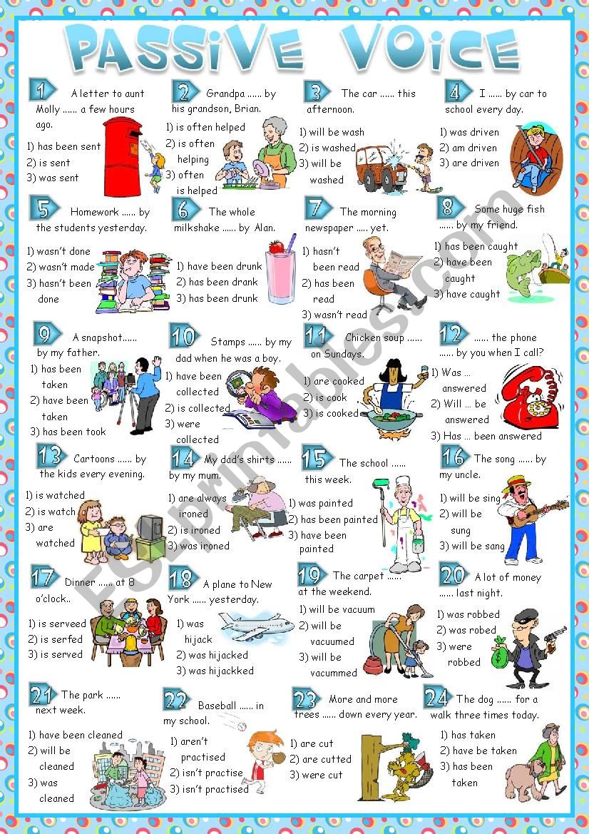 Passive voice - multiple choice *Greyscale + KEY included*