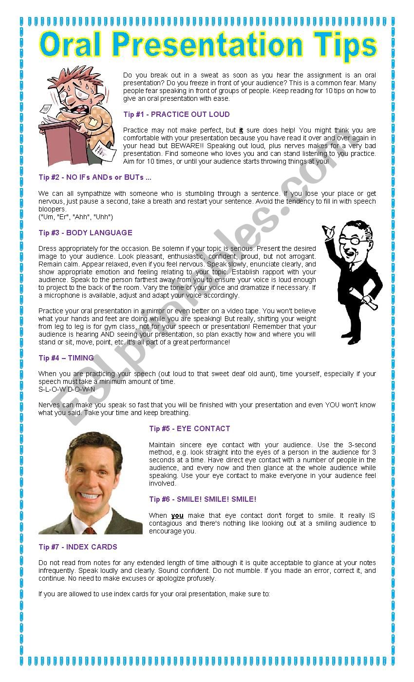 Oral Presentation Tips  worksheet