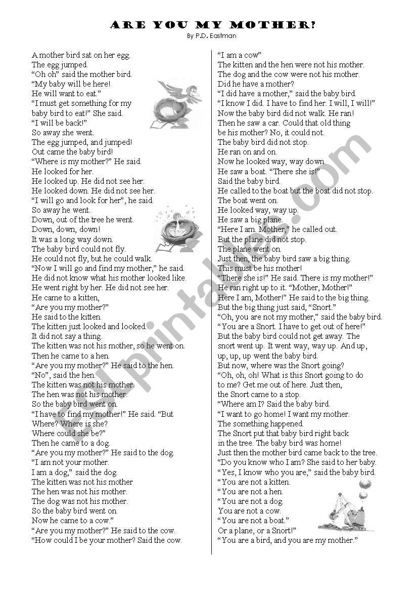 Are you my Mother? worksheet
