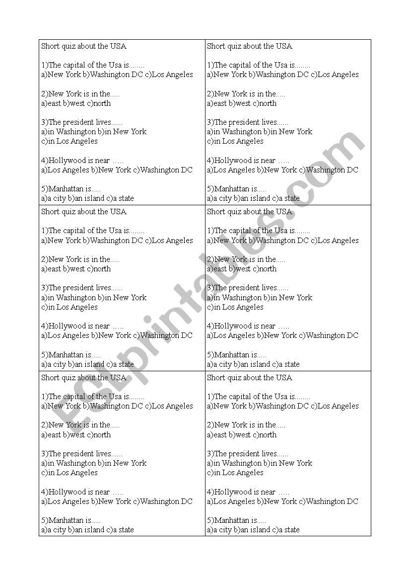 Short quiz about New York worksheet