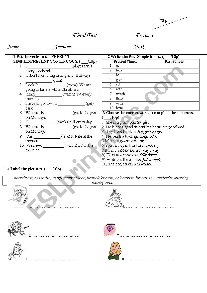 Final Test Form 4 worksheet