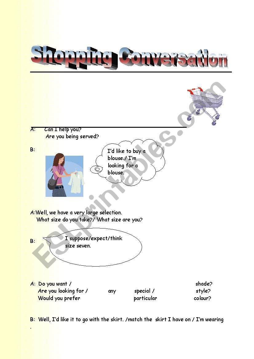 Shopping conversation worksheet