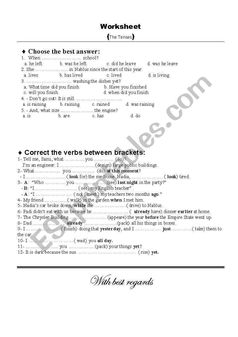 Mixed tenses worksheet