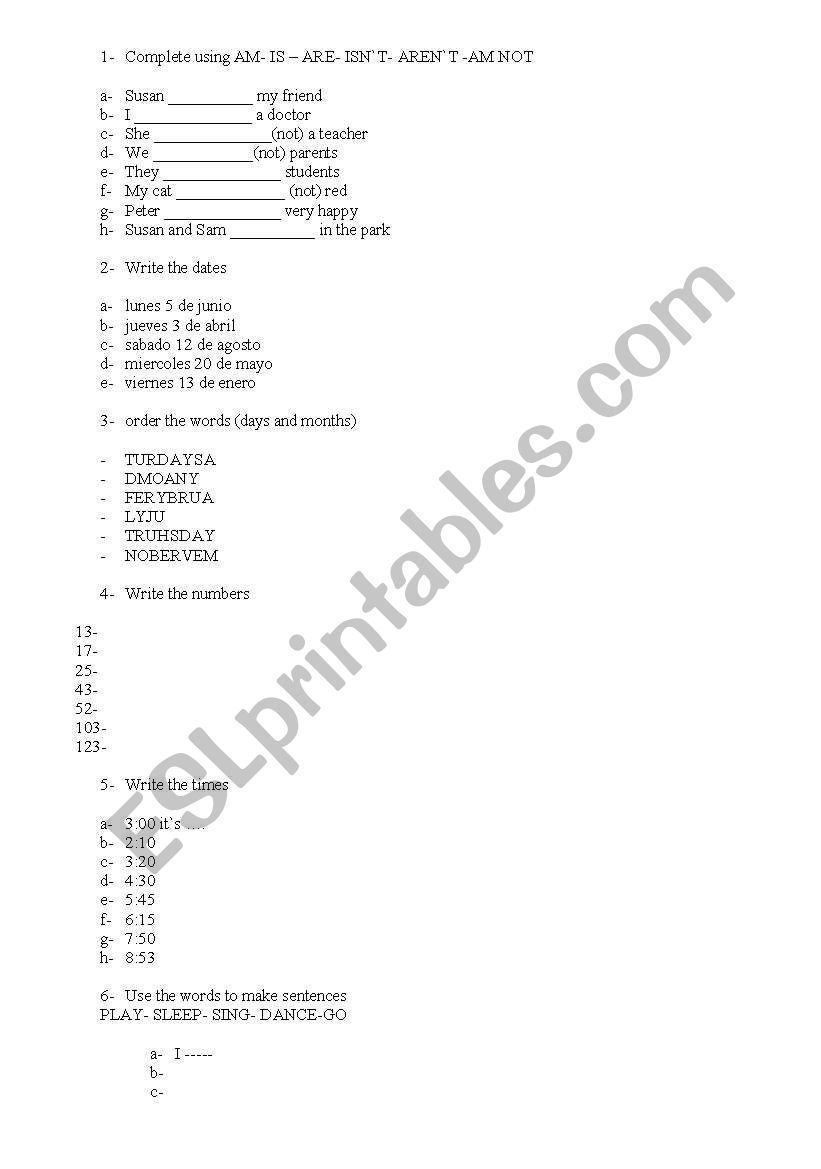 pre test worksheet