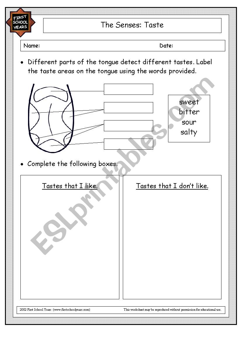 taste worksheet