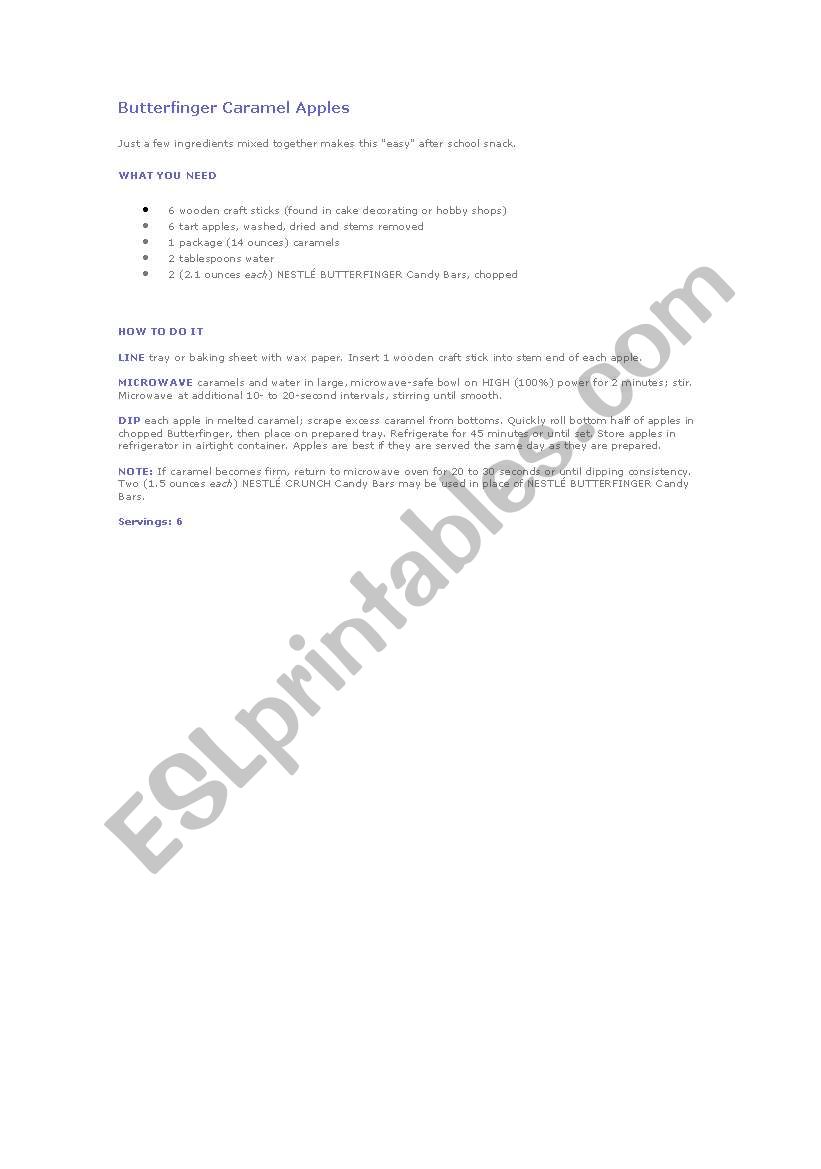 recipe worksheet