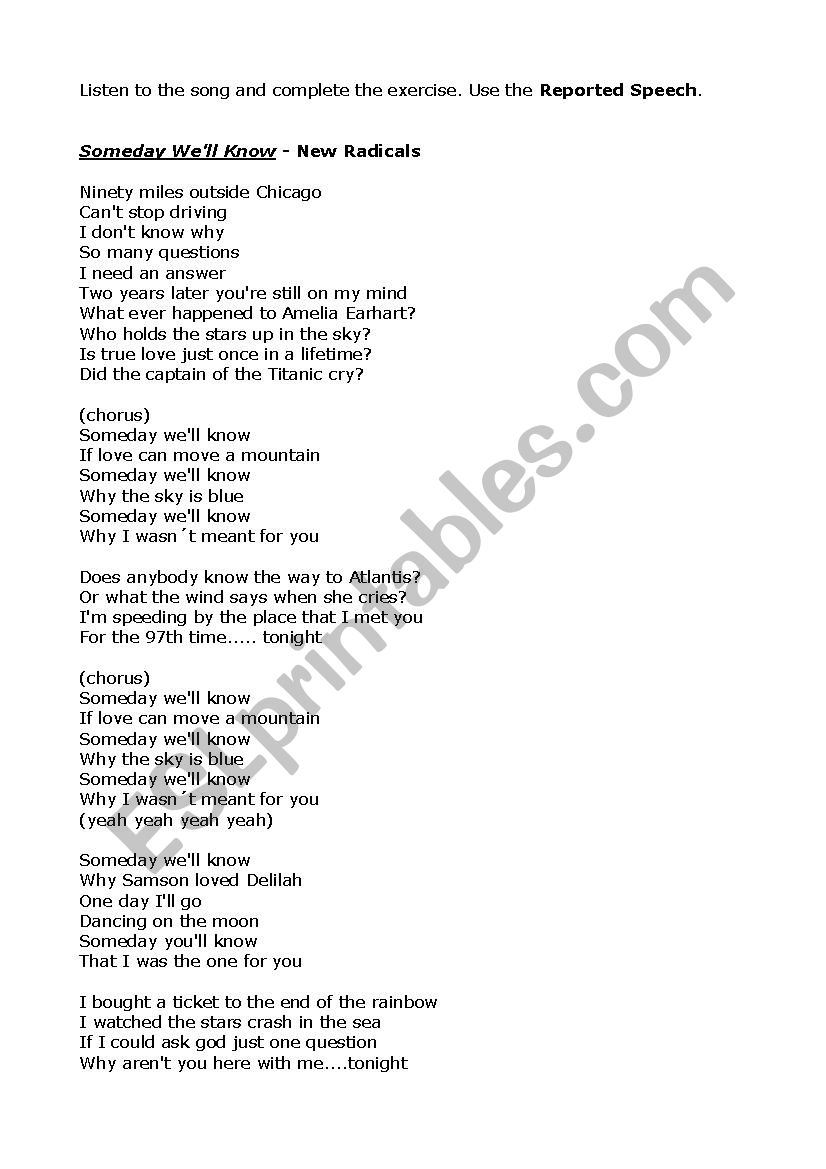 Someday weÂ´ll know Song Activity