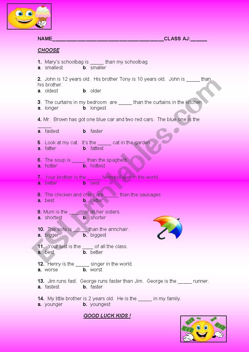 comparative - superlative worksheet