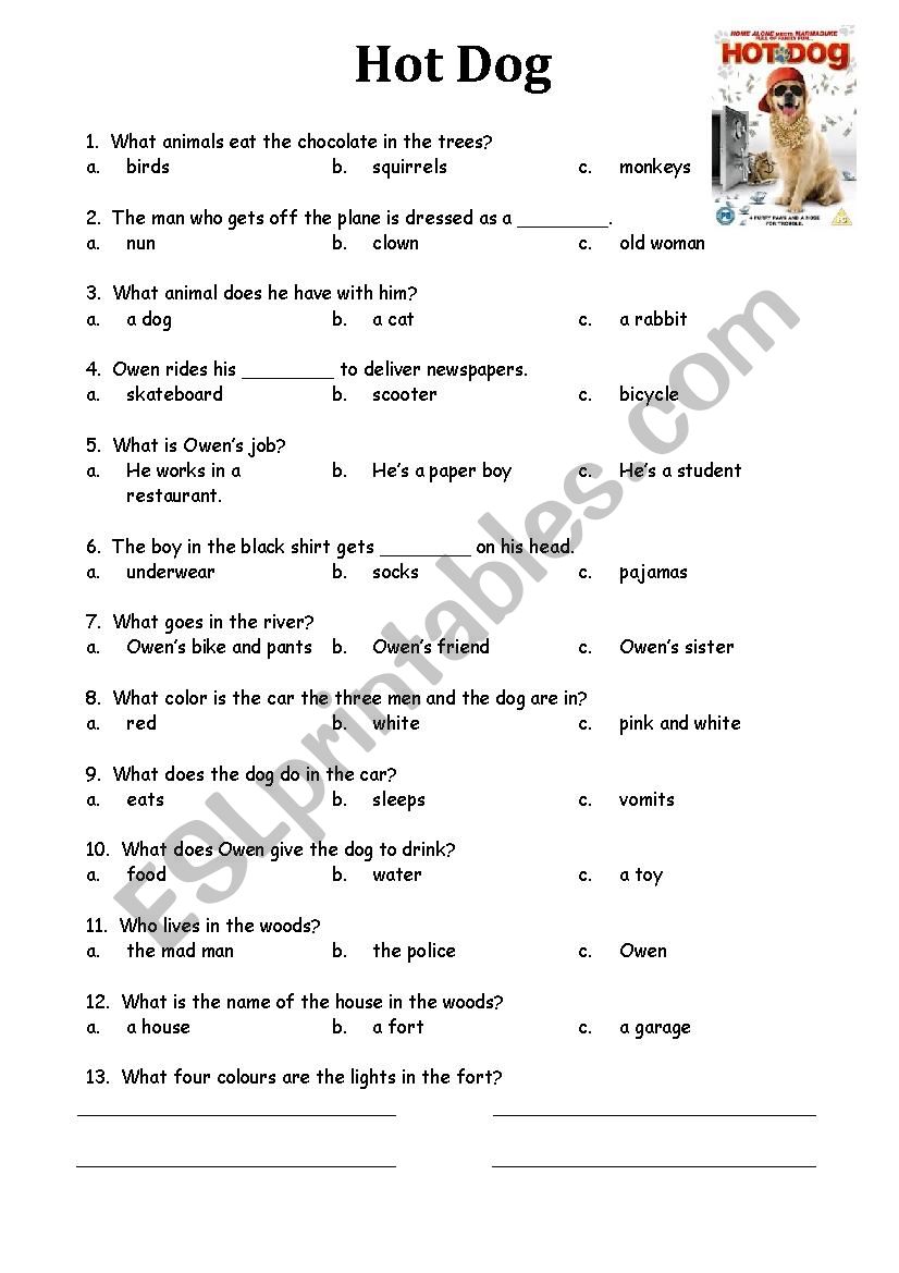 Hot Dog worksheet