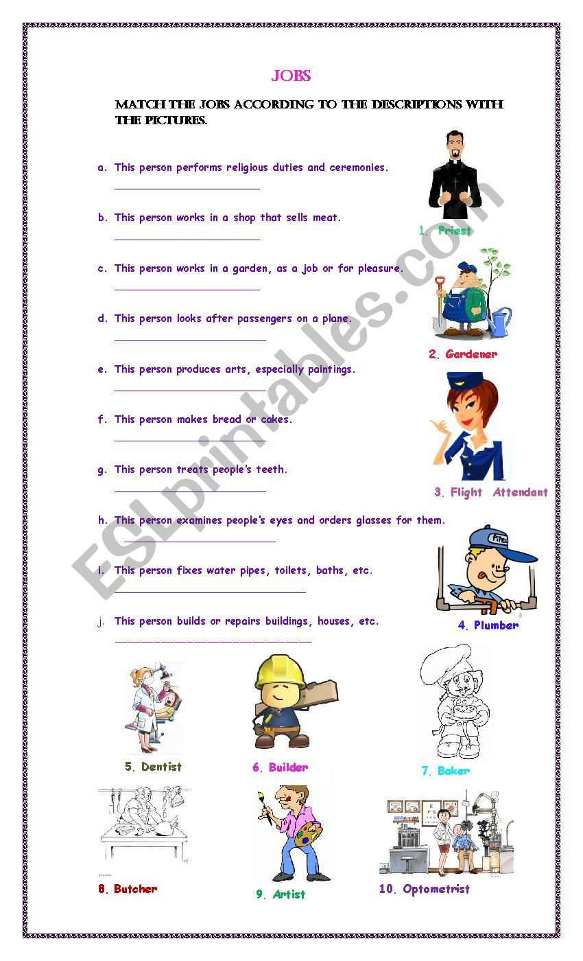 Jobs worksheet