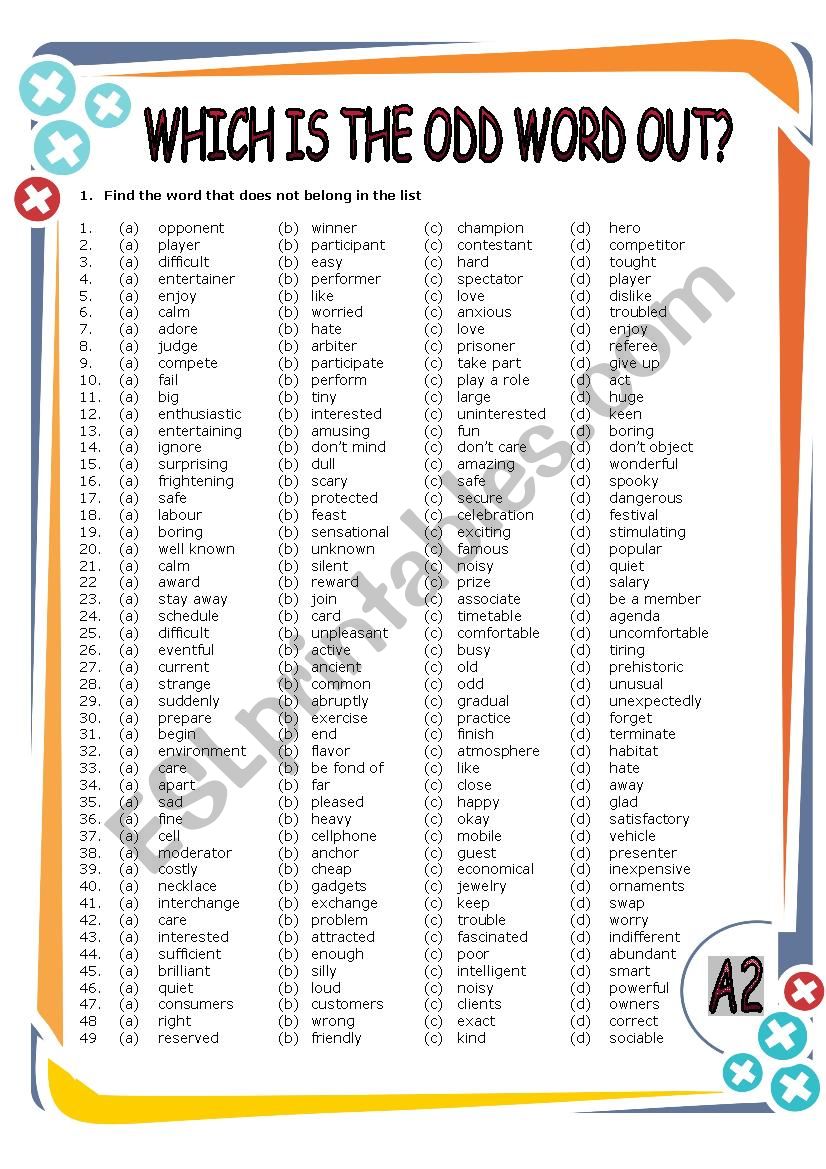 Which is the Odd Word Out? worksheet
