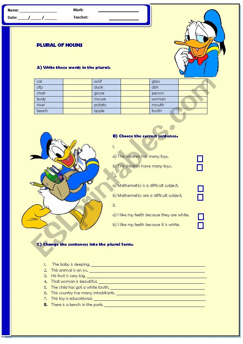 plural nouns worksheet