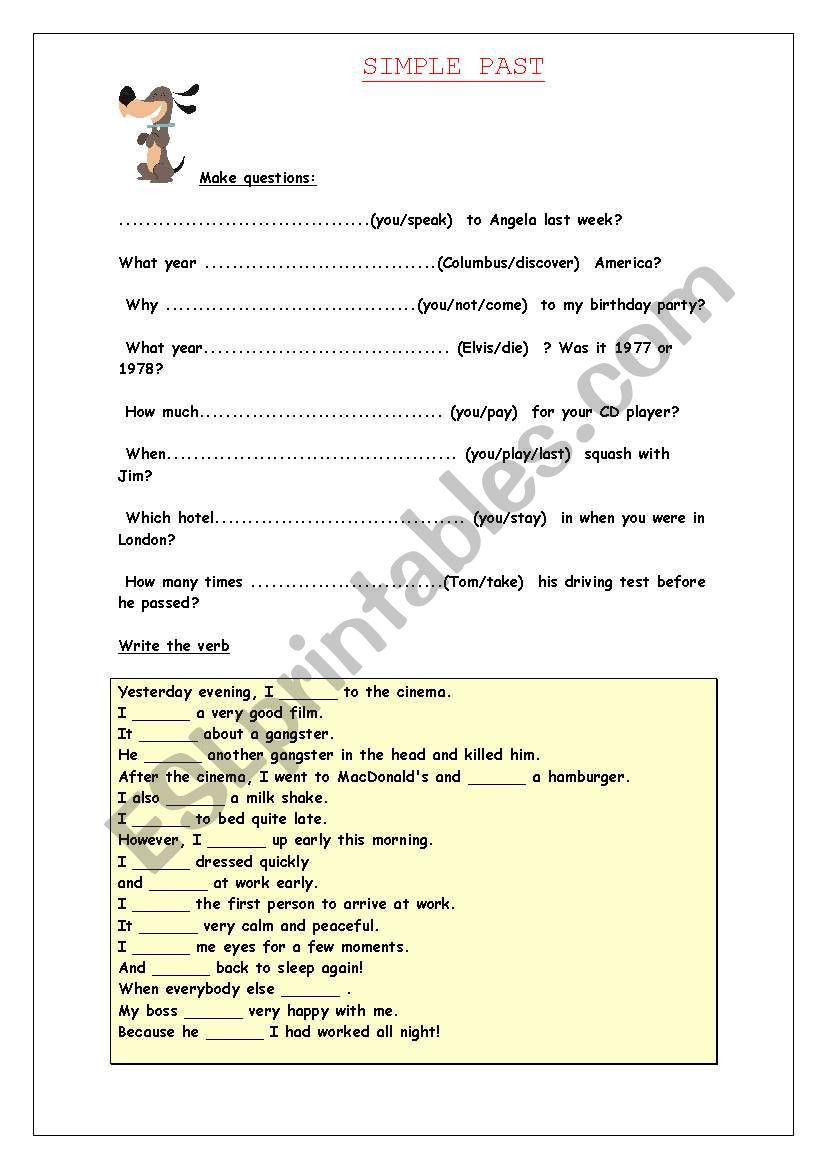 SIMPLE PAST ACTIVITIES worksheet