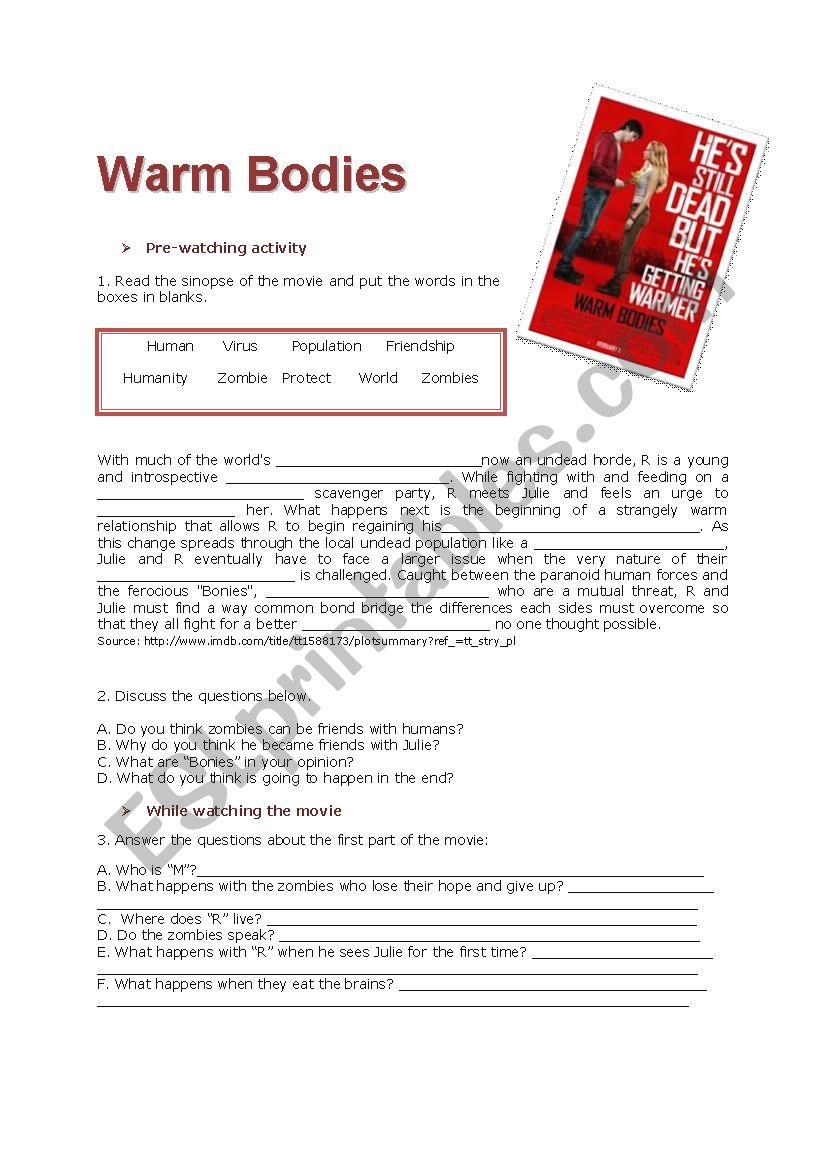 Warm Bodies Movie worksheet worksheet
