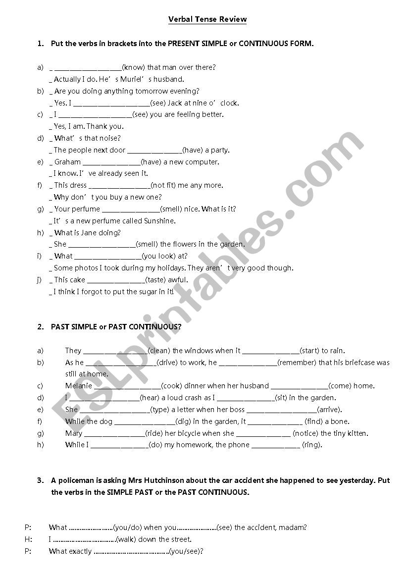 VERBAS TENSES REVISION worksheet
