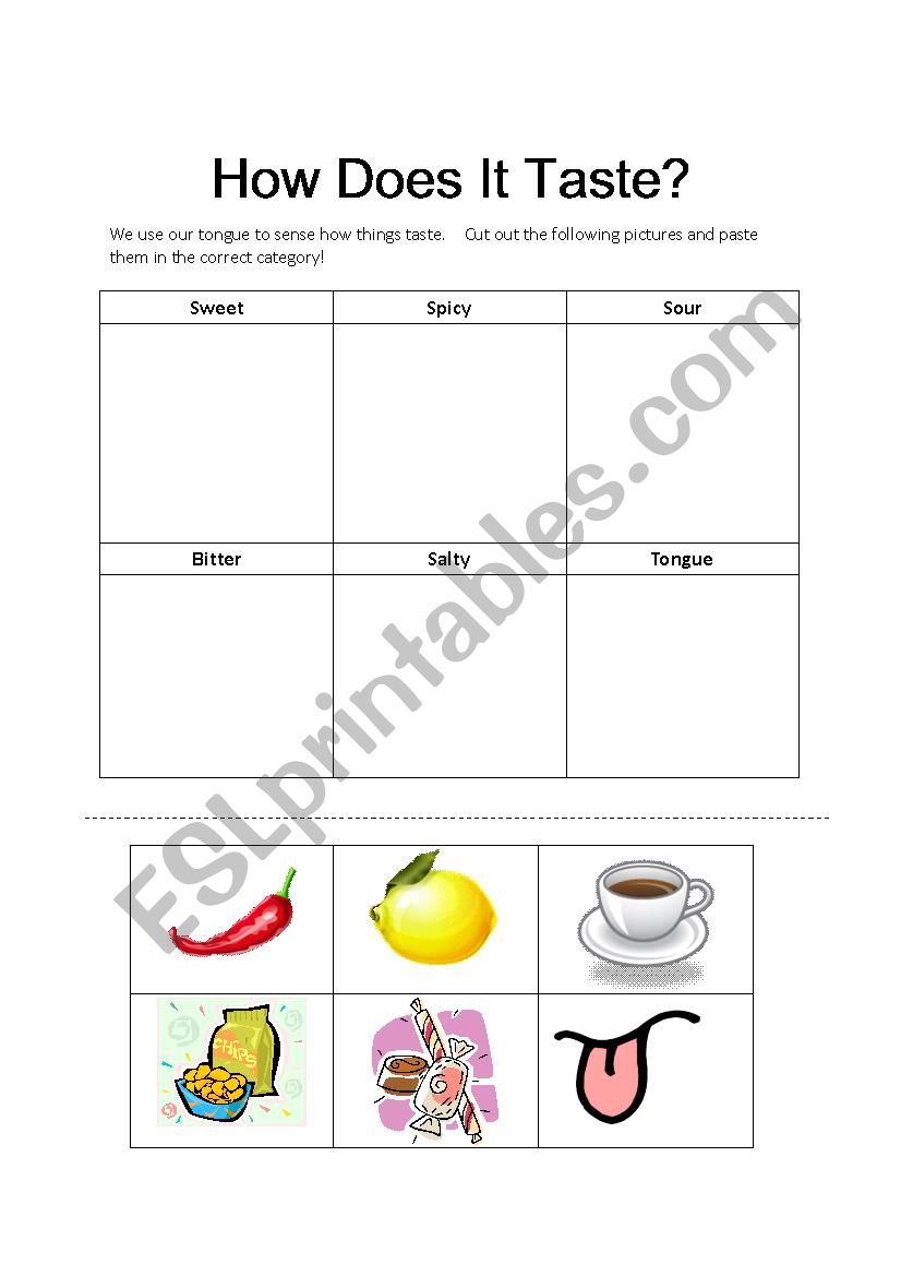 Taste Cut & Paste Worksheet worksheet