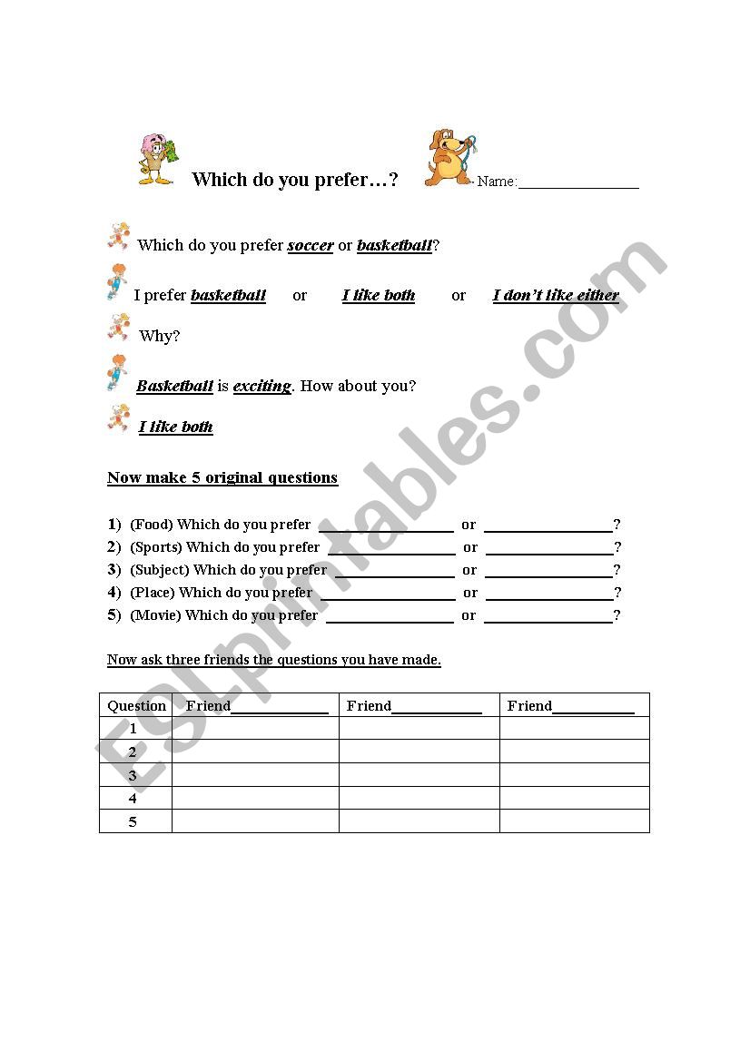Which do you prefer? worksheet