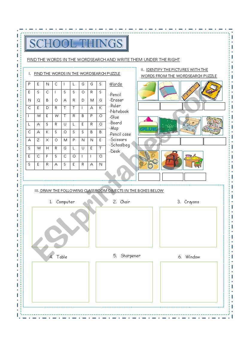 Classroom objects worksheet