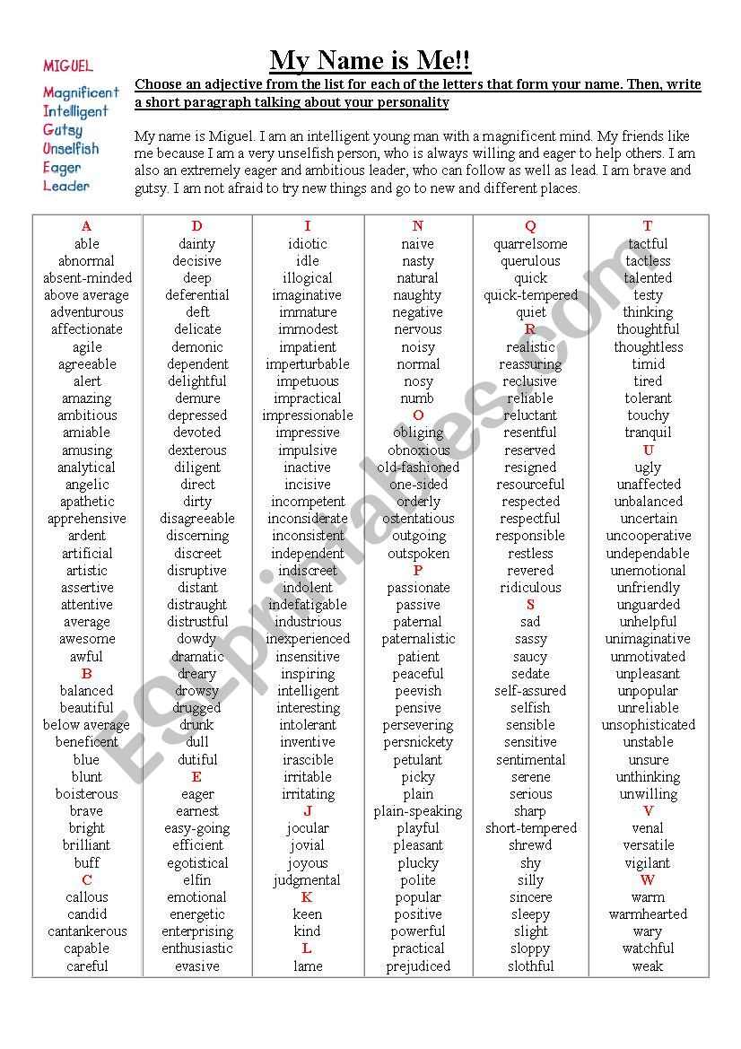 My name is me! worksheet