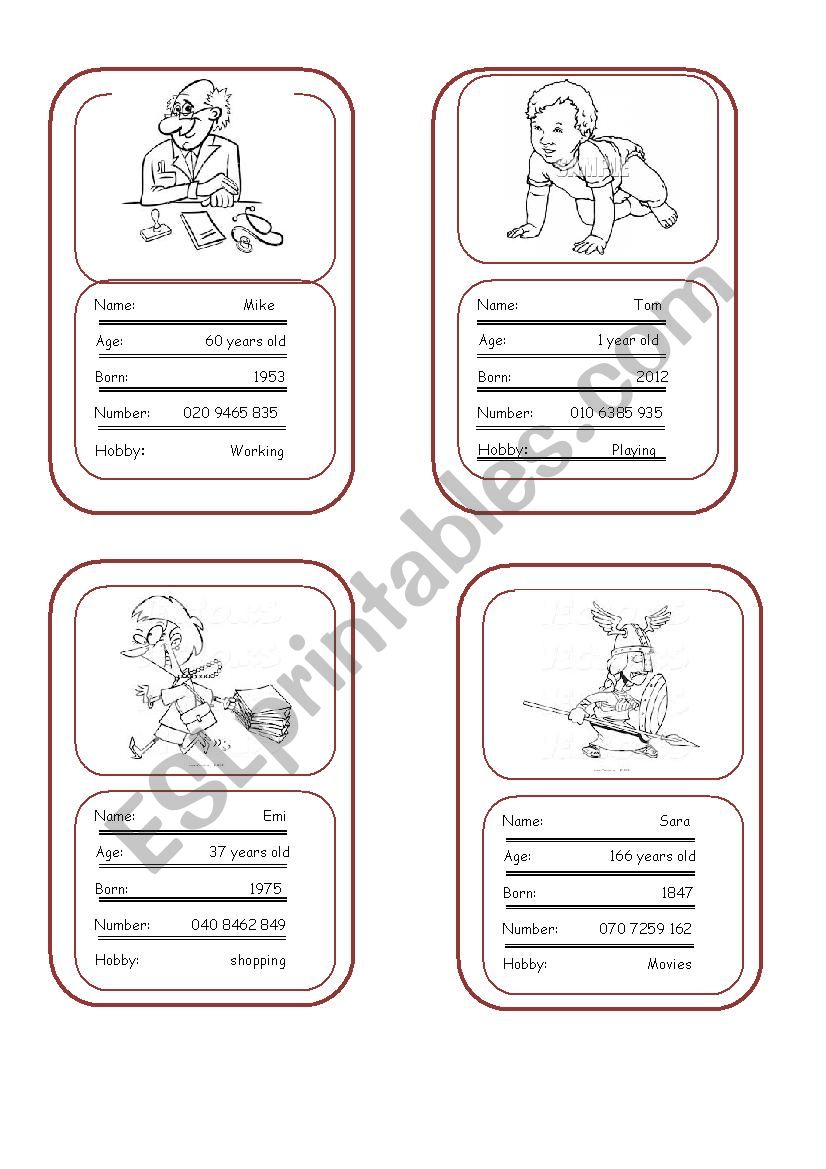 Numbers Card interview activity