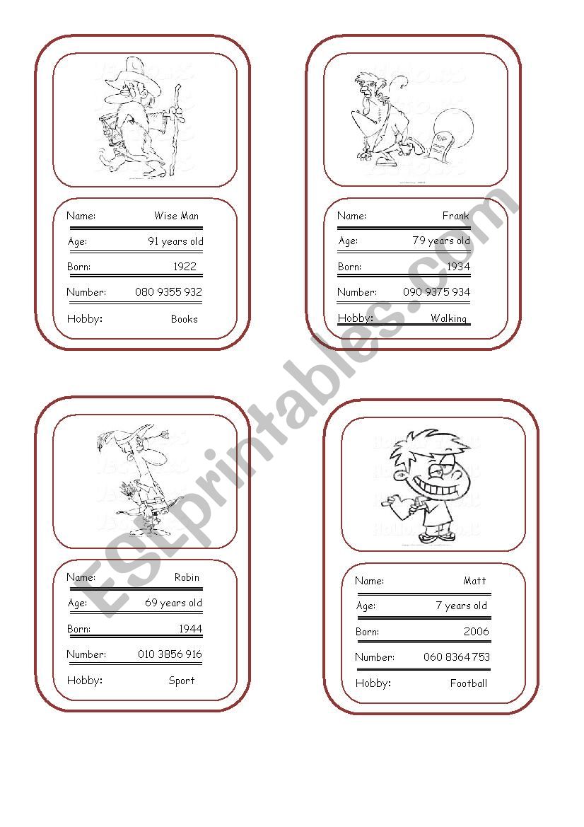 Numbers Card interview activity (extrra cards) Part 2