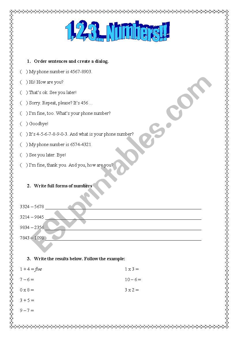 Numbers worksheet