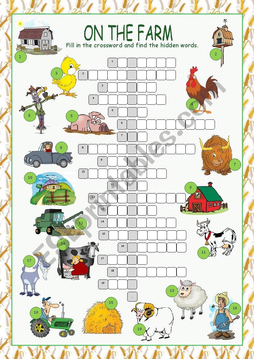 On the Farm Crossword Puzzle worksheet